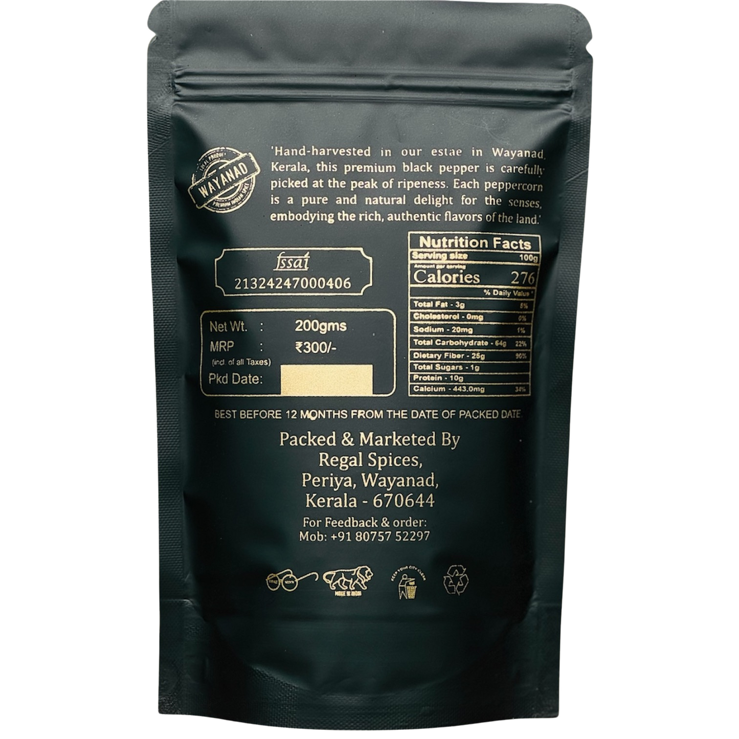 Kitchen Kraft Whole Black Pepper – Premium Handpicked Peppercorns from Wayanad, Kera