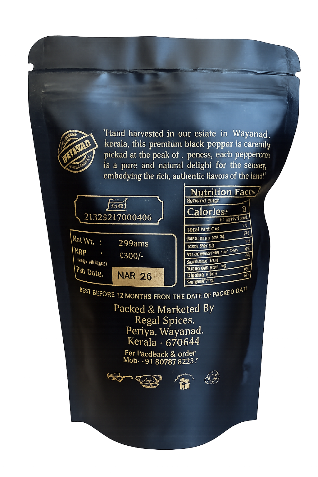 Kitchen Kraft Black Pepper Powder | Premium Ground Pepper from Wayanad, Kerala | Strong Aroma & Bold Flavor |