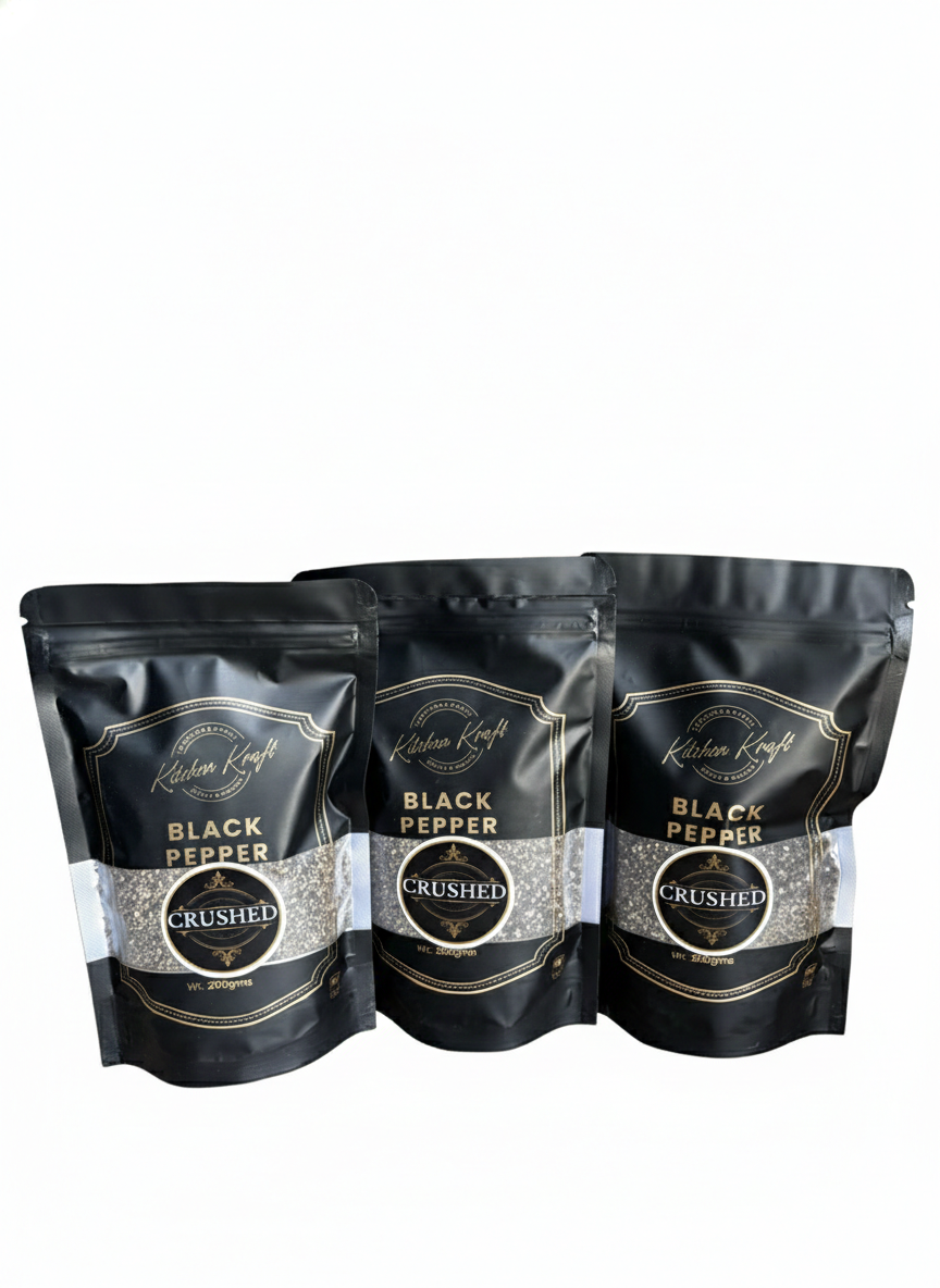 Kitchen Kraft Crushed Black Pepper | Coarsely Ground Pepper from Wayanad, Kerala | Strong Aroma & Bold Flavor |