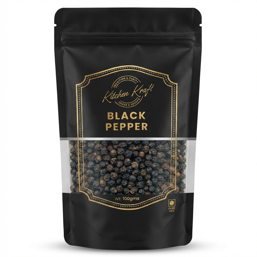 Kitchen Kraft Whole Black Pepper – Premium Handpicked Peppercorns from Wayanad, Kera